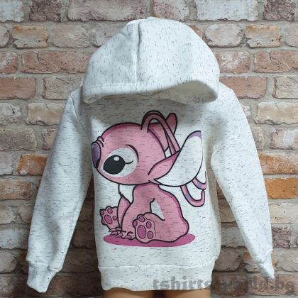 Детски суитшърт с Розов Стич (Stitch) в цвят бял меланж