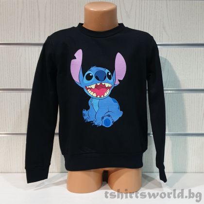 Детска ватирана блуза с дълъг ръкав Стич (Stitch) в черен цвят