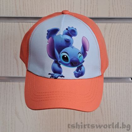 Детска шапка с козирка със Стич (Stitch) в цвят корал, от 3 до 15 години