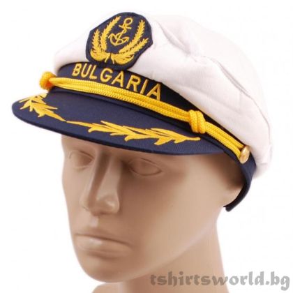 Капитанска шапка Bulgaria с Котва в бял цвят, Унисекс
