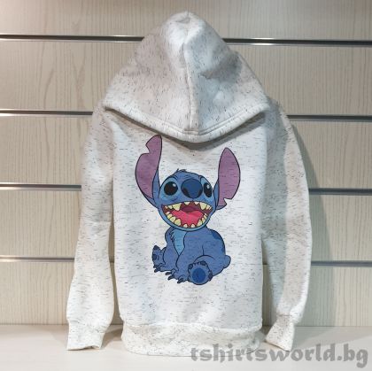 Детски суитшърт Стич (Stitch) в цвят бял меланж