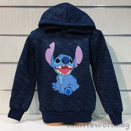 Детски суитшърт Стич (Stitch) в цвят тъмносин меланж