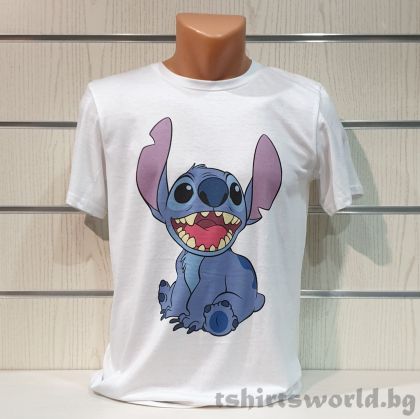 Мъжка тениска Стич (Stitch) в бял цвят