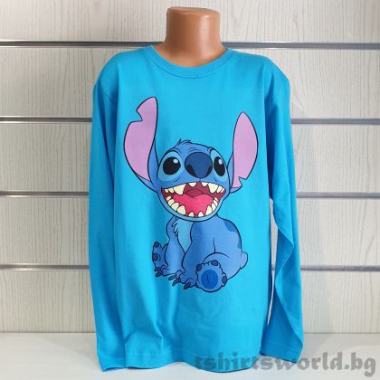 Детска блуза с дълъг ръкав Стич (Stitch) в Син цвят