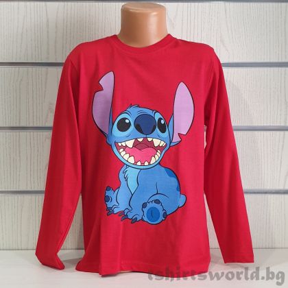 Детска блуза с дълъг ръкав Стич (Stitch) в  Червен цвят