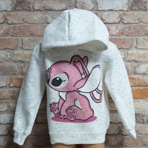 Детски суитшърт с Розов Стич (Stitch) в цвят бял меланж