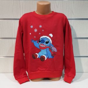 Детска коледна ватирана блуза с дълъг ръкав Стич (Stitch) в червен цвят