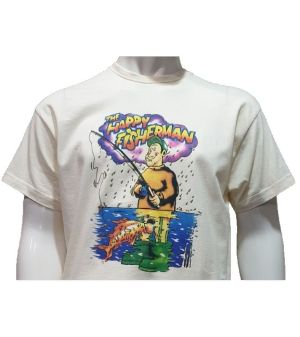 Мъжка тениска The Happy Fisherman, Щастливият Рибар в цвят екрю